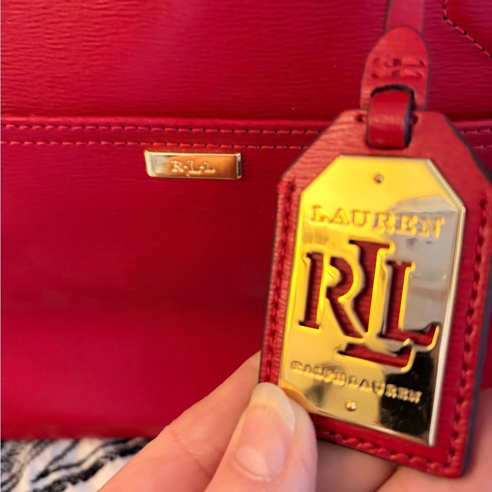 Red Lauren Ralph Lauren leather Women's structured Tote Bag gorgeous - Picture 2 of 11